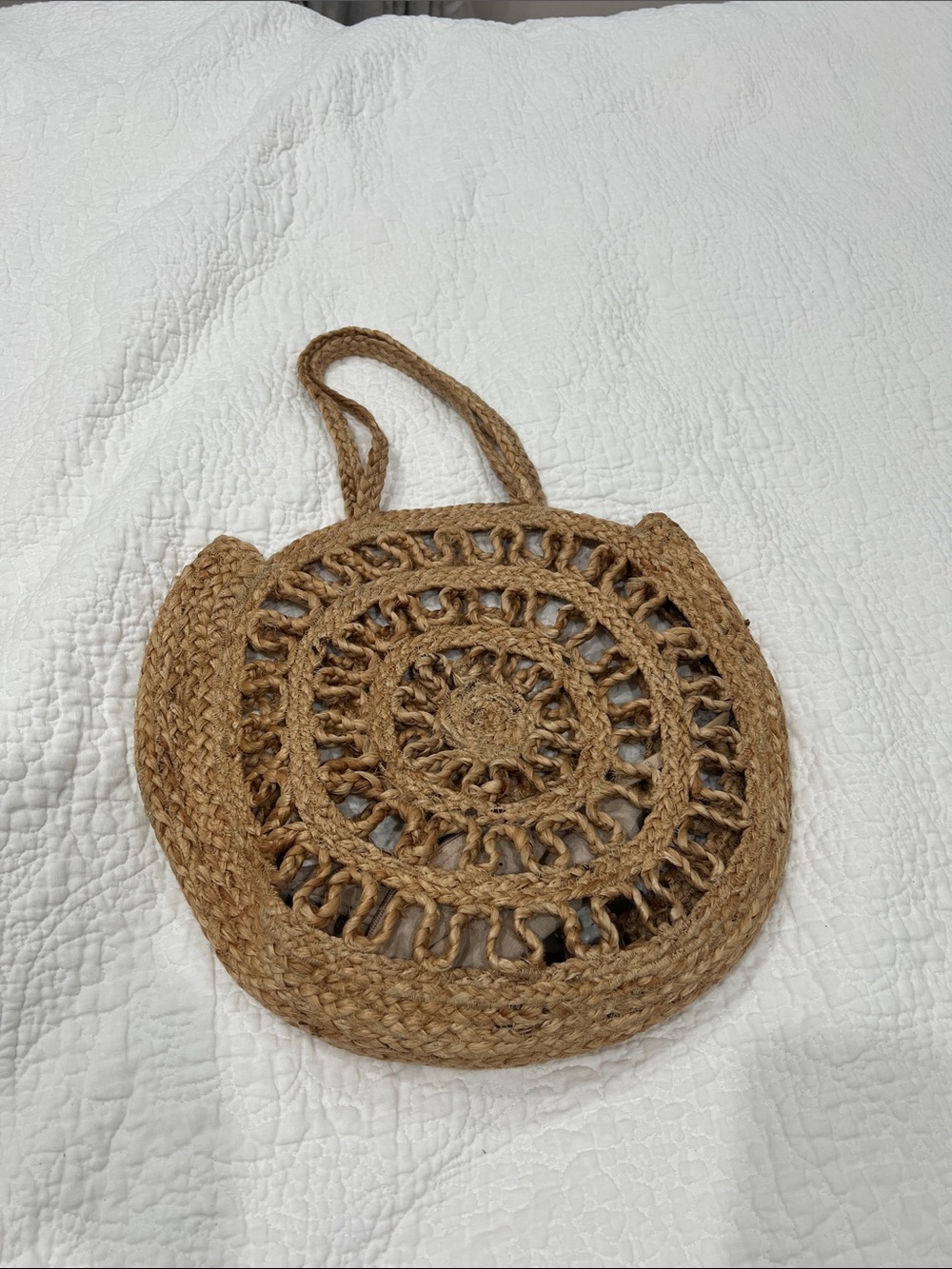 Zara Round Woven Tote Bag - Natural Brown